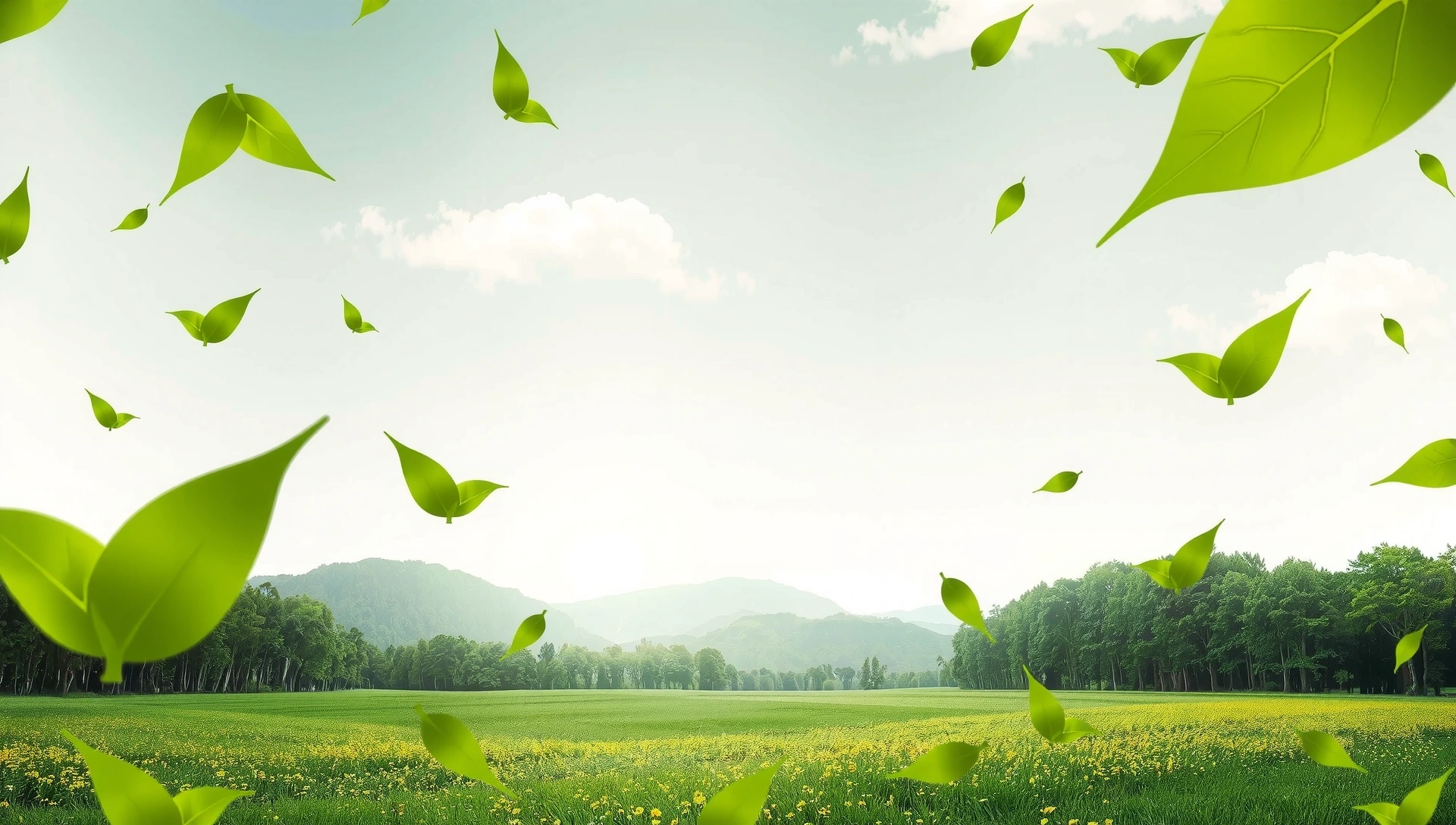 Stylized leaves and serene landscape representing nature's purity