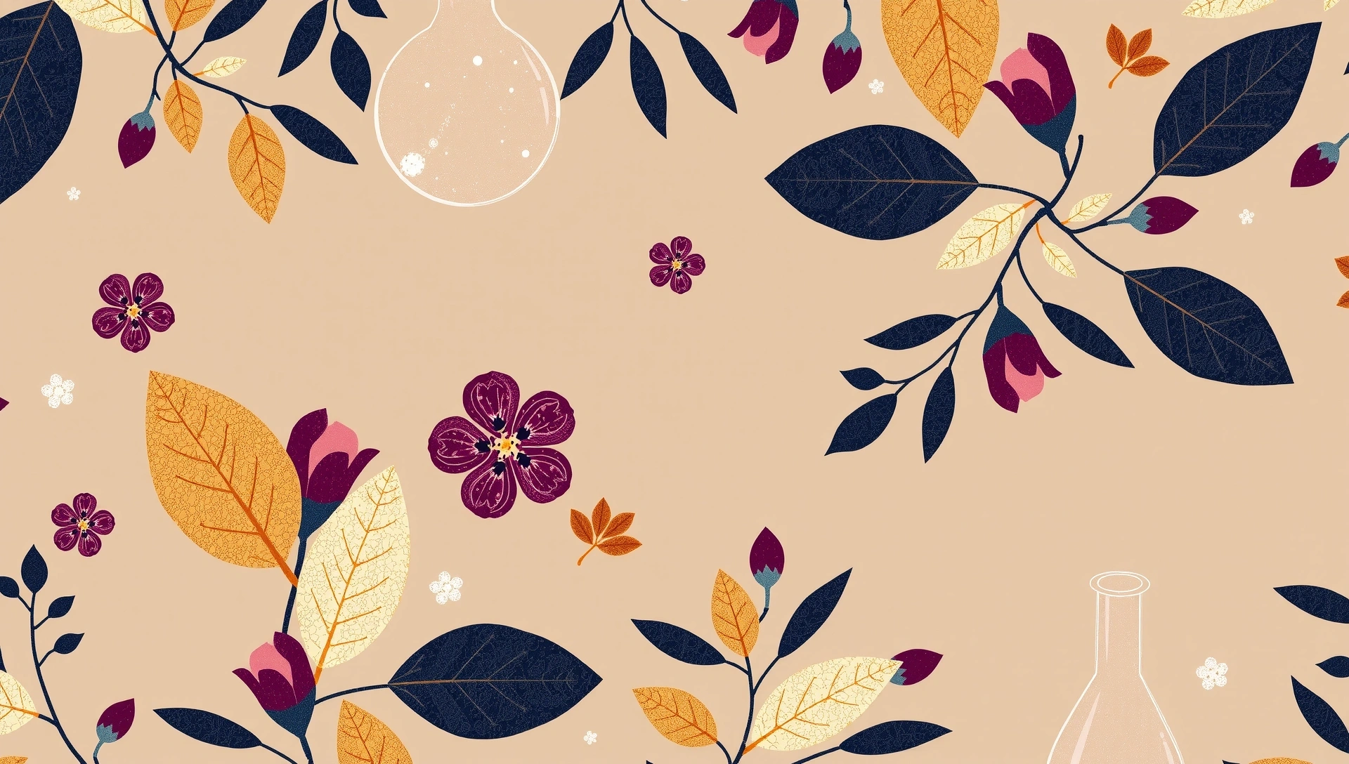 Botanical patterns and scientific glassware