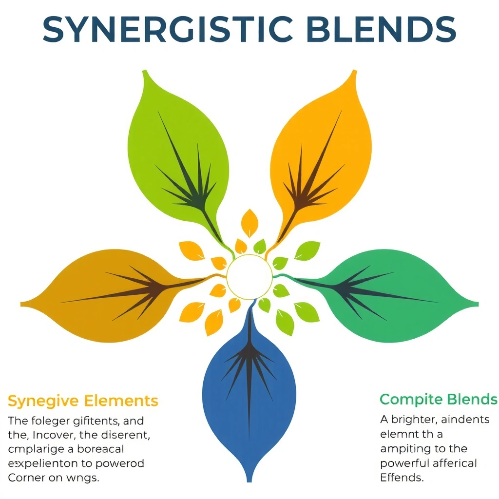 Abstract infographic representing synergistic blends, showing different ingredients combining to form a more potent effect.