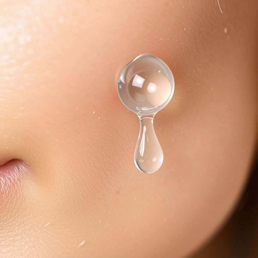 A drop of serum being absorbed into skin, demonstrating hydration